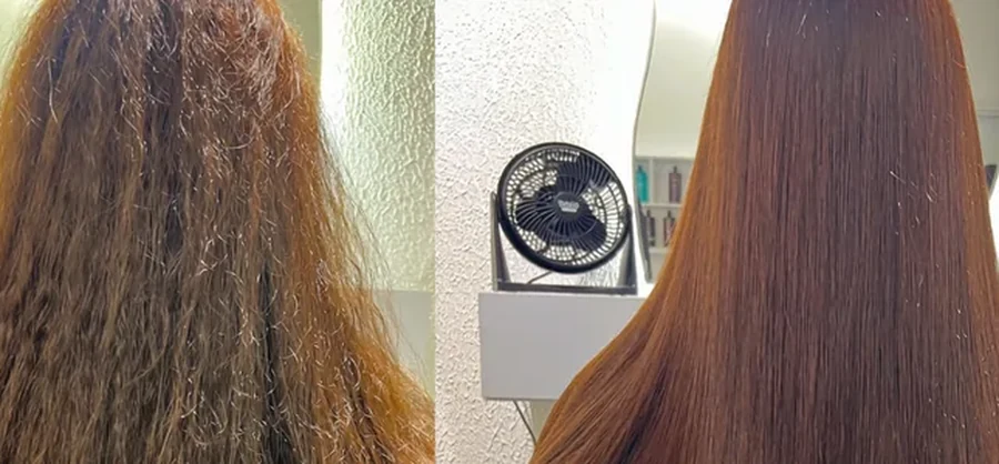 Reposición de aminoácidos antes y después — frizz eliminado sin alisar, resultado real en BelaFios Maracaibo